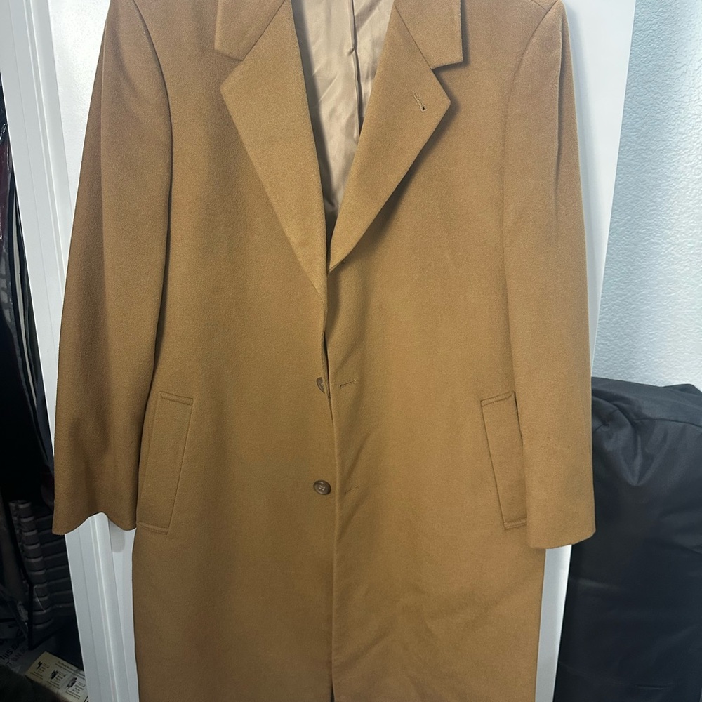 John W Nordstrom  Cashmere Overcoat Men's 44R Long Trench Coat Topcoat